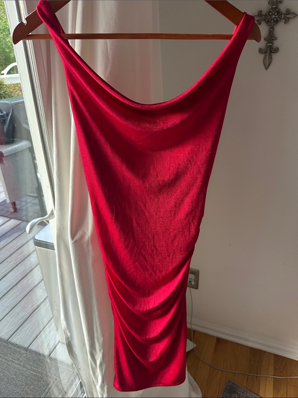 Sleeveless Red Draped Midi Dress